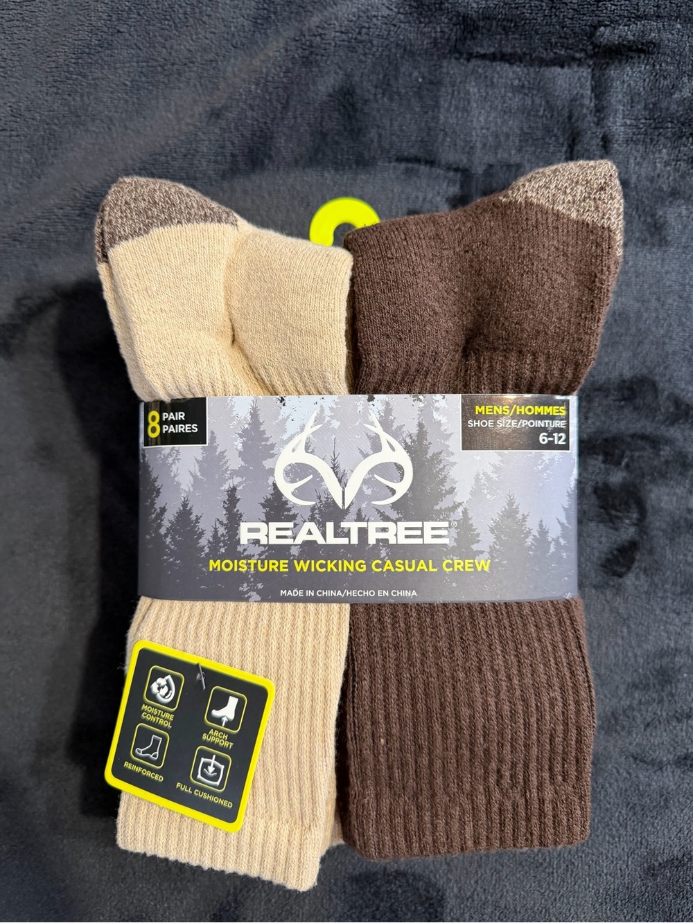 Realtree Men's Moisture Wicking Casual Crew Socks - Brown & Tan (8 Pair)